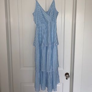 Midi Baby Blue, White, & Silver dress